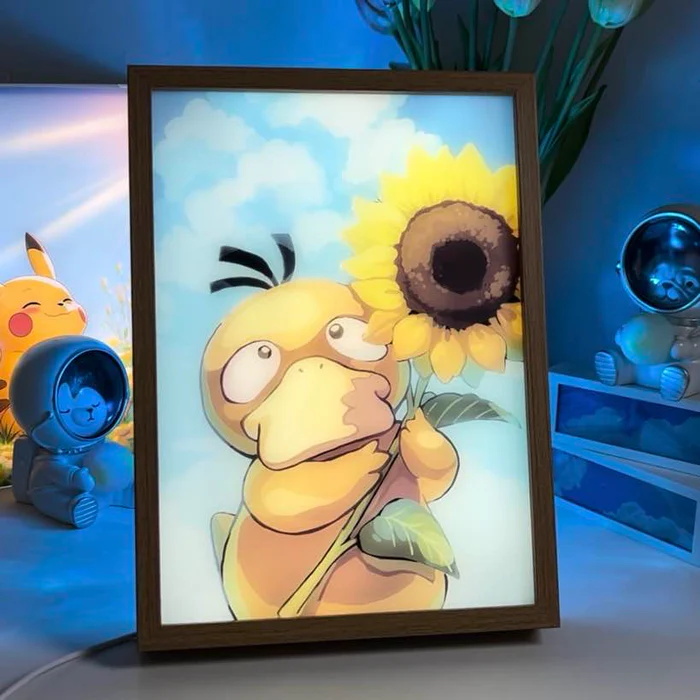 Psyduck & Chrysanthemum Glow - Pokémon LED Light Painting Night Frame