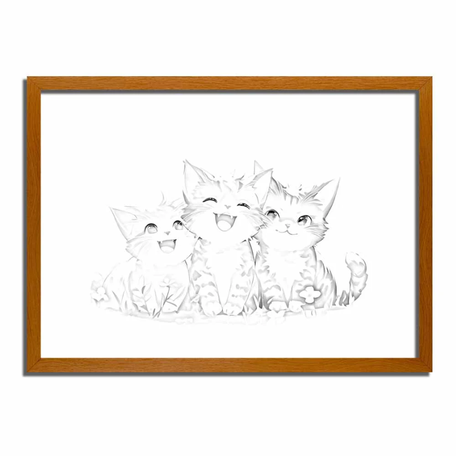 Joyful Kittens 4D LED Light Up Artwork - Glowing Frame