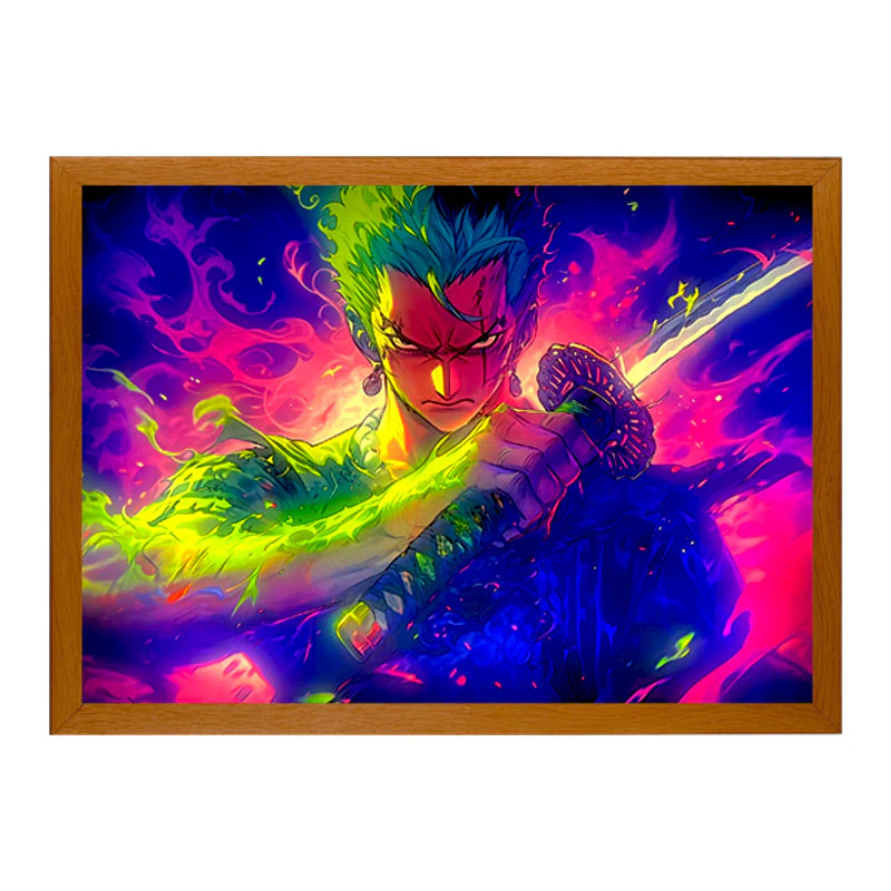 Roronoa Zoro Light Painting Artwork - USB Plug Night Lights Table Lamp