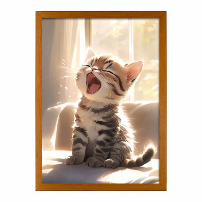 Cat LED Light Art Lamp - Sunlit Yawning Kitty Artwork | CAT3