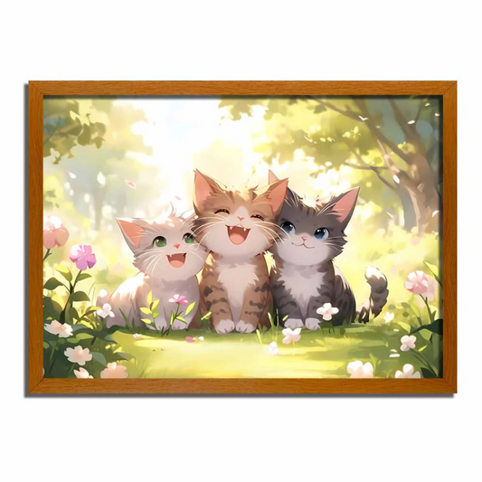 Joyful Kittens 4D LED Light Up Artwork - Glowing Frame